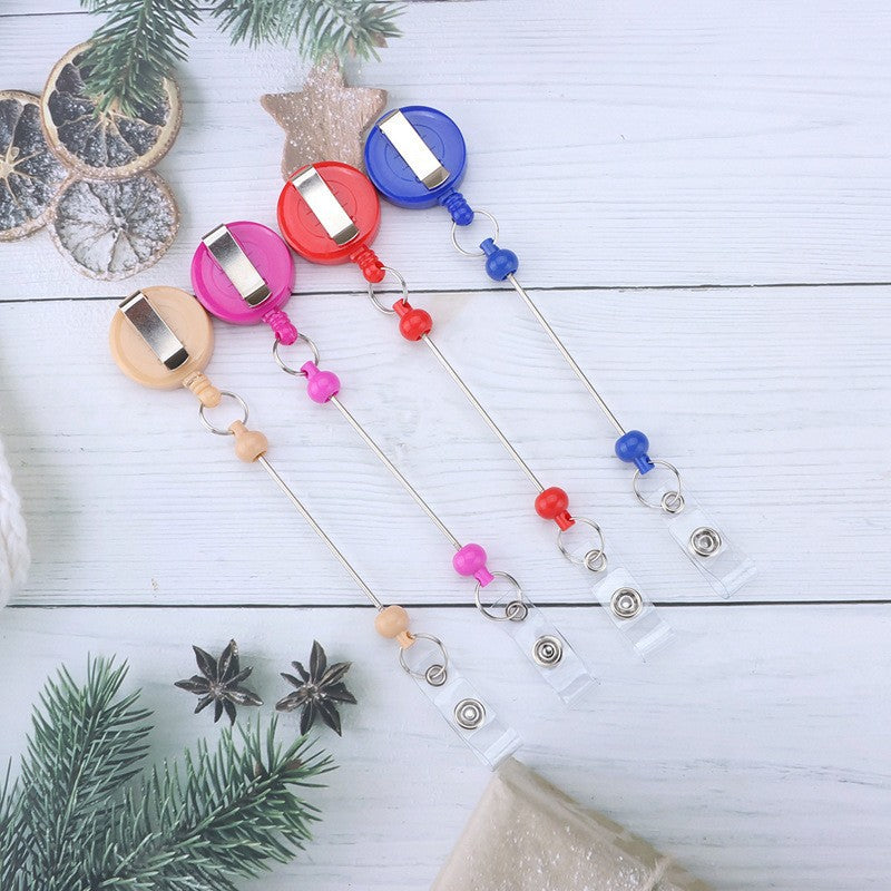 Wholesale Beadable Badge Reels Identification Easy To Pull Buckle DIY Beaded Plastic Keychain